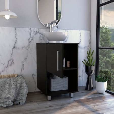 Tuhome Gouda 18 in. Single Bathroom Vanity, One Open Shelf, Single Door Cabinet, Black MLW6759